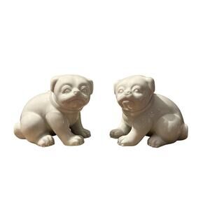 Set of 2 Vintage 1977 Fitz & Floyd White Porcelain Dog Puppy Figurines 5.75 "